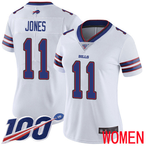 Women Buffalo Bills #11 Zay Jones White Vapor Untouchable Limited Player 100th Season NFL Jersey->women nfl jersey->Women Jersey
